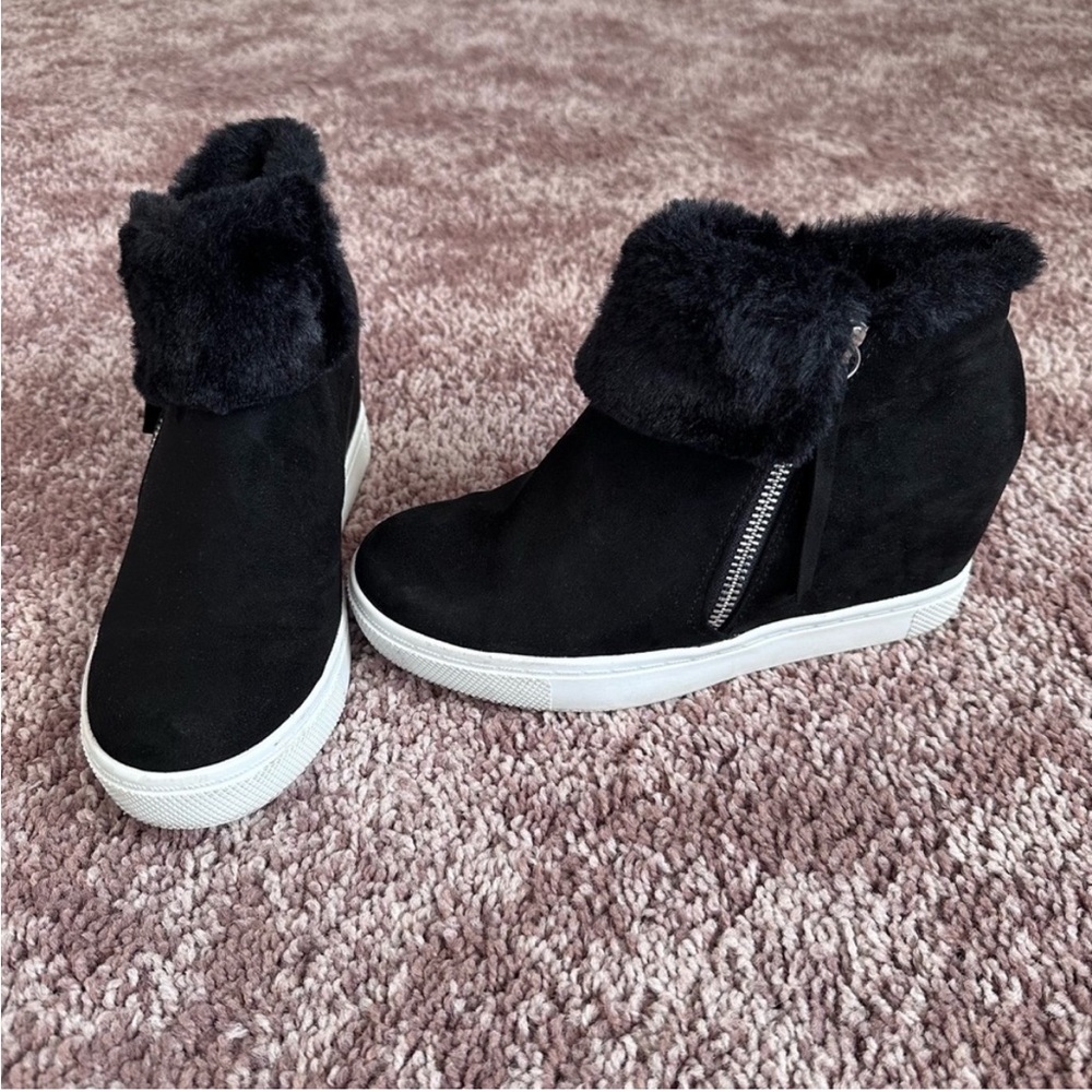 Wedge Faux Fur Sneaker with heel
